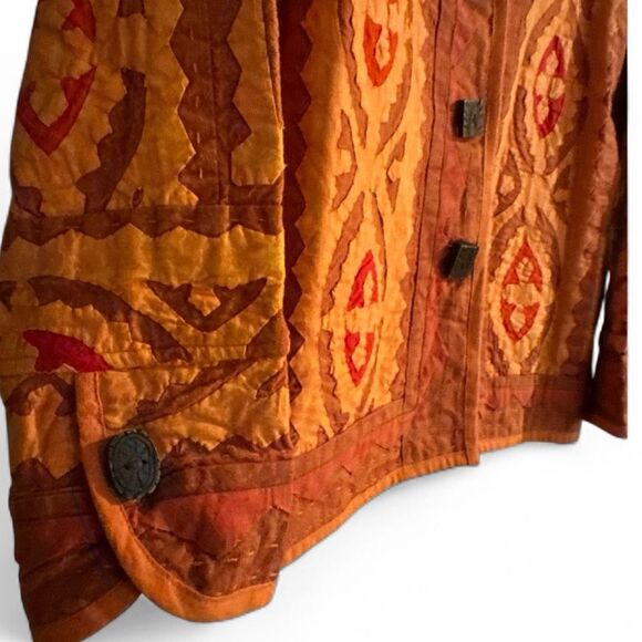 The Territory Ahead Women's Quilted Pieced Aztec Boxy Jacket Brown Orange XS - Picture 4 of 7